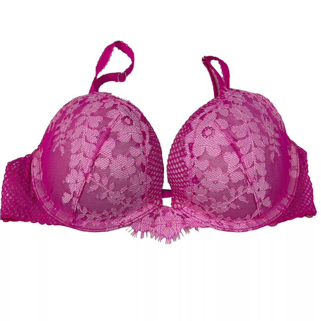 Dream Angels Victorias Secret 32c Pushup Bra Pink Floral Lace Padded #3456